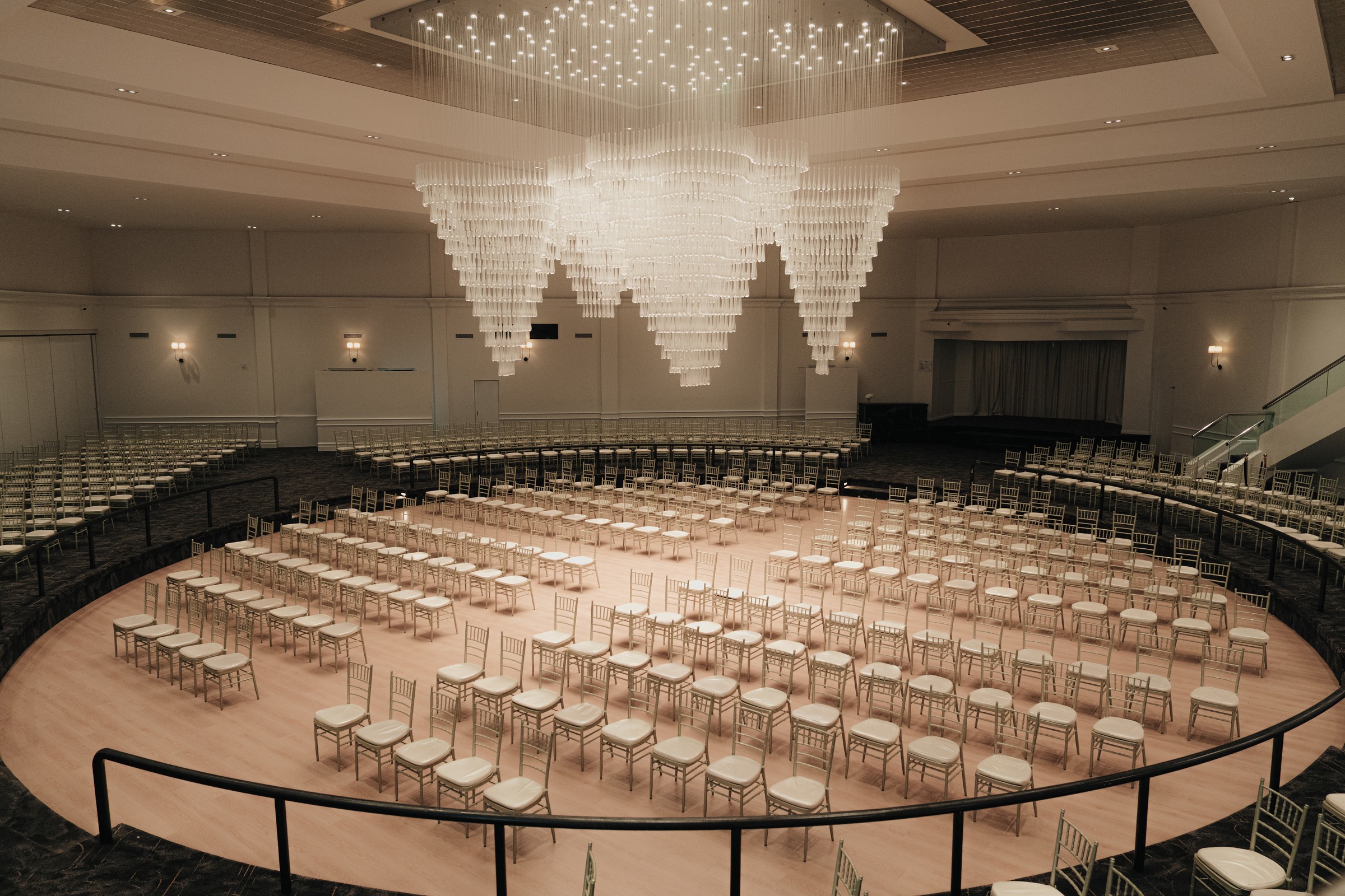 View from the Grand Ballroom Mezzanine over the ballroom set theatre-style